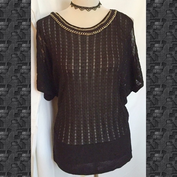 Cache sheer open shoulder chain detail knit top - Picture 1 of 4